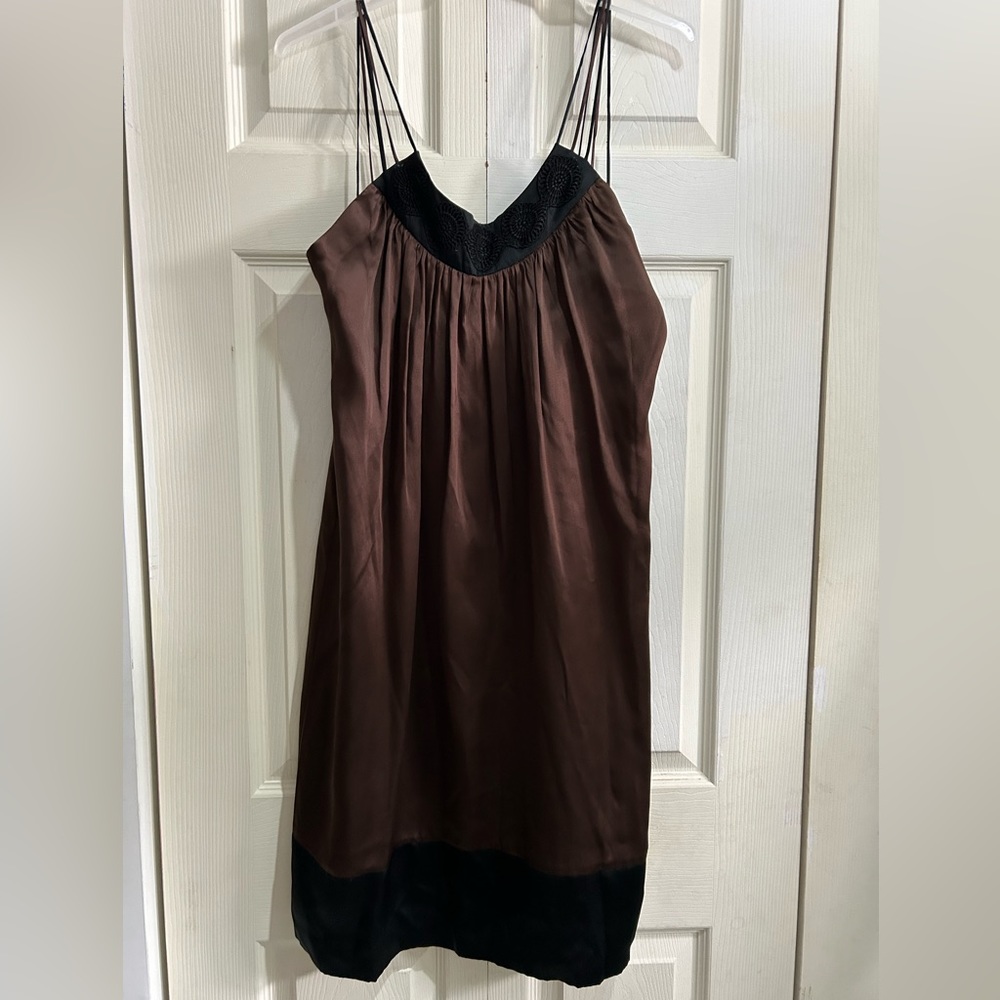 Enchanté Chocolate Brown/Black Sleeveless Silk dress in Size 12